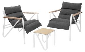 Set di mobili da giardino ML-Design, 3 pezzi, bianco-grigio: mobili da terrazza con 2 sedie, tavolo e cuscini; mobili da balcone resistenti alle intemperie con struttura in acciaio; salottino da giardino