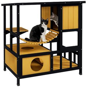 PawHut Casa per gatti Casetta per gatti Tana per gatti, resistente alle intemperie, con 1 rampa, 1 piattaforma, 84,5 x 60 x 88 cm, Verde + Naturale | Aosom Italy
