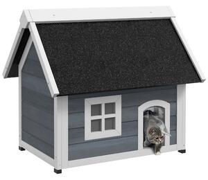 PawHut Casetta per Gatti, resistente alle intemperie, con finestra, 77x57,5x68cm (senza tetto in asfalto), Grigio/Bianco/Nero | Aosom Italy