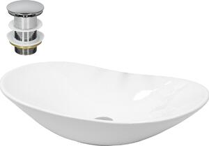 Lavabo LuxeBath Lavabo da appoggio ovale, 64x36,5x13 cm, bianco, in Vetroceramica, incl. set di scarico senza troppopieno