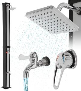 ML-Design doccia solare 40L 217cm quadrato con doccia a pedale e soffione a pioggia, argento-nero, acqua calda, 60°C senza allacciamento alla corrente, con attacco per tubo da giardino