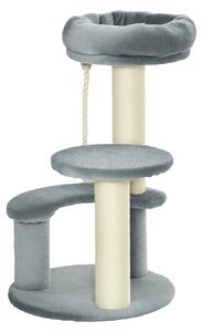 PawHut Albero Tiragraffi per Gatto a 3 Livelli in Peluche Sisal Naturale Grigio Diametro 40x65cm|Aosom