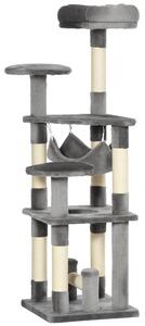 PawHut Albero Tiragraffi per Gatti a 4 Livelli con Amaca Cuccia Piattaforme Peluche Sisal Naturale Altezza 132cm Grigio |Aosom