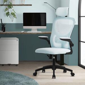 Sedia da ufficio ergonomica ML-Design, blu, in rete, con poggiatesta regolabile