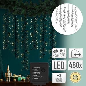 ECD Germany LED luci fiabesche tenda luminosa 1m 480 LED bianco caldo rete luminosa 8 modalità + timer IP44 corrente luci di Natale ghiaccioli
