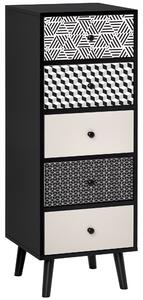 HOMCOM Mobile Cassettiera 5 Cassetti Fantasia Geometrica, Arredamento Moderno Camera e Ingresso, 39.5x39.5x110cm Nero Grigio
