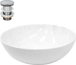 Lavabo LuxeBath Lavabo da appoggio rotondo, Ø 40x14,7 cm, bianco, in Vetroceramica, incl. set di scarico senza troppopieno