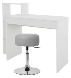 ML-Design scrivania con sgabello, bianco, scrivania per computer con ripiano, sgabello imbottito sgabello grigio chiaro, Ø33cm girevole regolabile in altezza