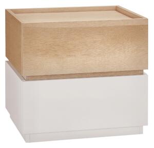 HOMCOM Comodino 2 Cassetti Scorrevoli Design Impilabile in Legno, Tavolino da Caffe, Comodino Legno, 50x40x47.5cm, Bianco e Legno | Aosom Italy
