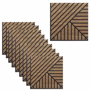 Set 10 Pannelli Decorativi Fonoassorbenti 58x58 cm in MDF Decoro A Tris Linee Noce Asia
