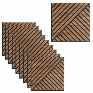 Set 10 Pannelli Decorativi Fonoassorbenti 58x58 cm in MDF Decoro D Obliquo Doppio Noce Asia
