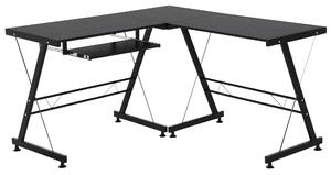 Homcom Scrivania Moderna Nera ad Angolo Dritta Postazione da Lavoro per Computer con Vano Tastiera MDF, acciaio a forma di L|Aosom