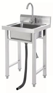 Lavello da cucina in acciaio inossidabile - Monovasca indipendente - Vasca grande e profonda per uso professionale - Rubinetto a 360° incluso - Argento