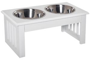 Pawhut Ciotola Rialzata per Cani in Acciaio Inossidabile, Base in Legno MDF, con 2 Piatti, 44x24x15cm|Aosom