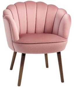 HOMCOM Poltrona Imbottita con Schienale a Conchiglia e Gambe in Legno, Poltrona in Velluto per Salotto e Camera, 66x66x78.5cm, Rosa