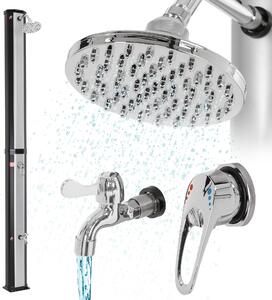 ML-Design doccia solare 35L 217cm quadrato con doccia a pedale e soffione a pioggia, argento-nero, acqua calda fino a 60°C senza elettricità, con attacco per tubo da giardino
