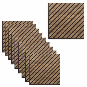 Set 10 Pannelli Decorativi Fonoassorbenti 58x58 cm in MDF Decoro C Obliquo Noce Asia
