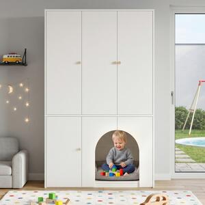 Armadio a tre ante, bianco, in MDF, con design ad arco e rifugio per animali domestici, dimensioni 120 x 50 x 200 cm