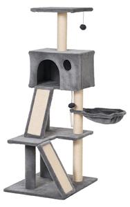 PawHut Tiragraffi per Gatti Albero con Cuccia Lettino Sospeso e Scale 2 in Peluche Gioco e Rilassamento Giorgio|Aosom