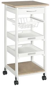 HOMCOM Carrello da Cucina salvaspazio in legno MDF bianco: 1 cassetto, 1 cestello, 2 vassoi, ripiano e 4 ruote, 37 x 37 x 82cm|Aosom