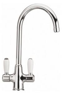 Rubinetto Cucina Miscelatore Doppio Comando Lavello Canna Tonda in Ottone Paini Cromato