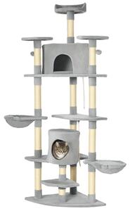 PawHut Tiragraffi per Gatti Alto con Casette e Amache Spazioso 60x60x200cm in Grigio Chiaro per Divertimento e Relax dei Tuoi Felini|Aosom