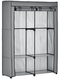 HOMCOM Armadio Guardaroba Portatile in Acciaio, Tessuto non Tessuto e PP, 4 Ripiani Aperti, 2 Appendini, Porta a Cerniera, 118x49x170cm Grigio | Aosom