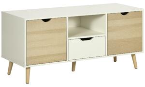 HOMCOM Mobile TV Moderno max 55" con Cassetti e Ripiani, Armadietti e 5 Gambe in Legno, 110x40x50 cm, Bianco e Colore Legno|Aosom