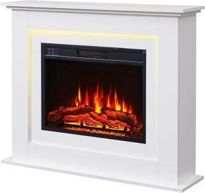 Camino elettrico - Stufa ad atmosfera - Arredamento per il soggiorno - Effetto fiamma realistico - Larghezza: 123 cm - Bianco