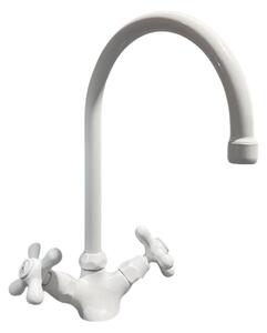 Rubinetto Cucina Miscelatore Doppio Comando Lavello Canna Tonda in Ottone Paini Monaco Bianco