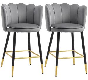 HOMCOM Set da 2 Sgabelli da cucina e da Bar Vellutati con Poggiapiedi e Base in acciaio, 59x52x90cm, Grigio| Aosom Italy