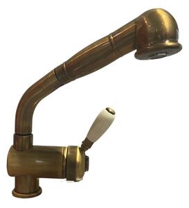 Rubinetto Cucina Miscelatore Monocomando con Doccetta Estraibile in Ottone Paini Ottone Antico