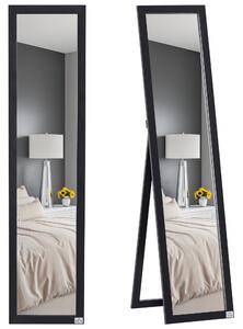 HOMCOM Specchio da Terra e Parete con Supporto Richiudibile in MDF Nero per Arredo Casa e Ufficio Design Elegante e Moderno|Aosom