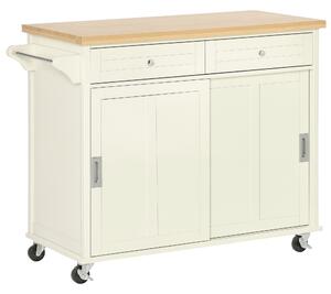 HOMCOM Isola per Cucina in Legno e MDF con Cassetti, Armadietto, Portasciugamani e 4 Ruote, per Utensili, 110x49.5x89.5cm, Bianco | Aosom