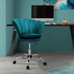 ML-Design sedia da ufficio in velluto, petrolio, sedia da trucco con schienale a conchiglia, sedia girevole con rotelle, sedia da scrivania regolabile in altezza sgabello girevole