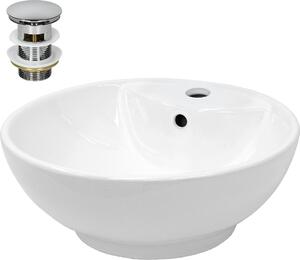 Lavabo LuxeBath Lavabo da appoggio rotondo, Ø 45,5x18,5 cm, bianco, in Vetroceramica, incl. set di scarico con troppopieno