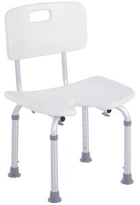 HOMCOM Sedia Doccia Regolabile su 8 Livelli con Fori di Drenaggio, in Alluminio e PE, 48x42x71-83.5 cm, Bianco e Argento