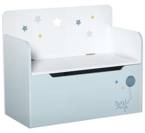 HOMCOM Panca Contenitore con Schienale in Legno per Bambini da 3-6 Anni, 60x30x50 cm, Azzurro