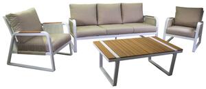 Set Salotto da Giardino Divano 2 Poltrone e Tavolino in Alluminio Idaho Bianco
