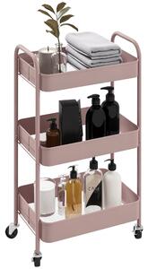 HOMCOM Carrello da Cucina a 3 Livelli con Maniglie e 4 Rotelle, in Acciaio, 45x30.6x79 cm, Rosa