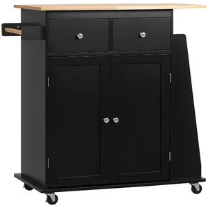 HOMCOM Carrello da Cucina con Armadietto, 2 Cassetti e Portaspezie, Isola da Cucina in Legno, 89x45x89.5cm, Nero