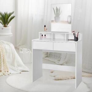 ML-Design, tavolo da toilette con specchio rettangolare, 2 cassetti, 80x40x140 cm, bianco, tavolo cosmetico / tavolo da trucco con 3 scomparti aperti