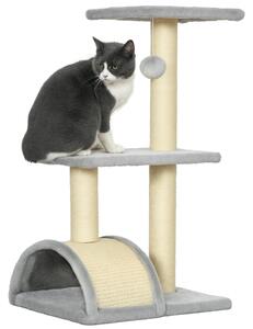 PawHut Albero per Gatti a 3 Livelli con Tiragraffi, Peluche e Sisal, 40x35x72 cm, Grigio Chiaro