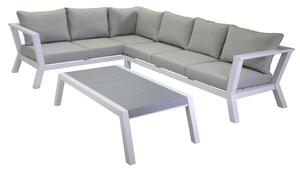 Set Salotto da Giardino Divano Angolare e Tavolino in Alluminio Riverton Bianco