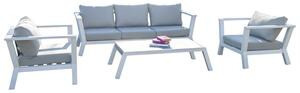 Set Salotto da Giardino Divano 2 Poltrone e Tavolino in Alluminio Riverton Bianco