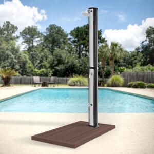 ML-Design doccia solare 35L 217cm quadrato argento-nero con piastra di base marrone, doccia solare da giardino con doccia a pedale/soffione, acqua calda 60°C