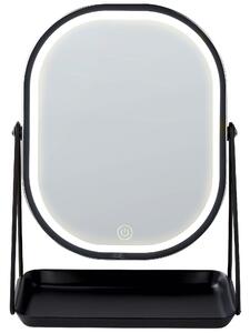 BELIANI Specchio cosmetico a LED in metallo nero e argento 20 x 22 cm lente d'ingrandimento bifacciale da tavolo