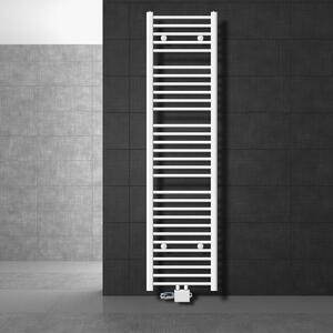 LuxeBath radiatore bagno attacco centrale 400 x 1800 mm bianco diritto con termostato e set di collegamento Angolo universale e diritto passante, senza elemento riscaldante