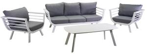 Set Salotto da Giardino Divano 2 Poltrone e Tavolino in Alluminio Riverside Bianco