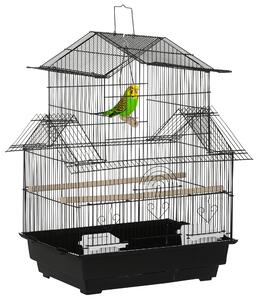 PawHut Gabbia per Uccelli con Maniglia di Trasporto e Vassoio Estraibile, in Metallo e Plastica, 50.5x41x63 cm, Nero|Aosom